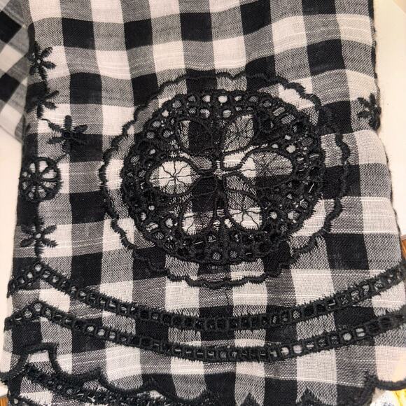 Talbots Gingham Check Rectangular Scarf Embroidered Scalloped Edge 68 x 24 - Picture 3 of 7